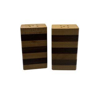 Square Wooden Salt & Pepper Shakers With Striped Design